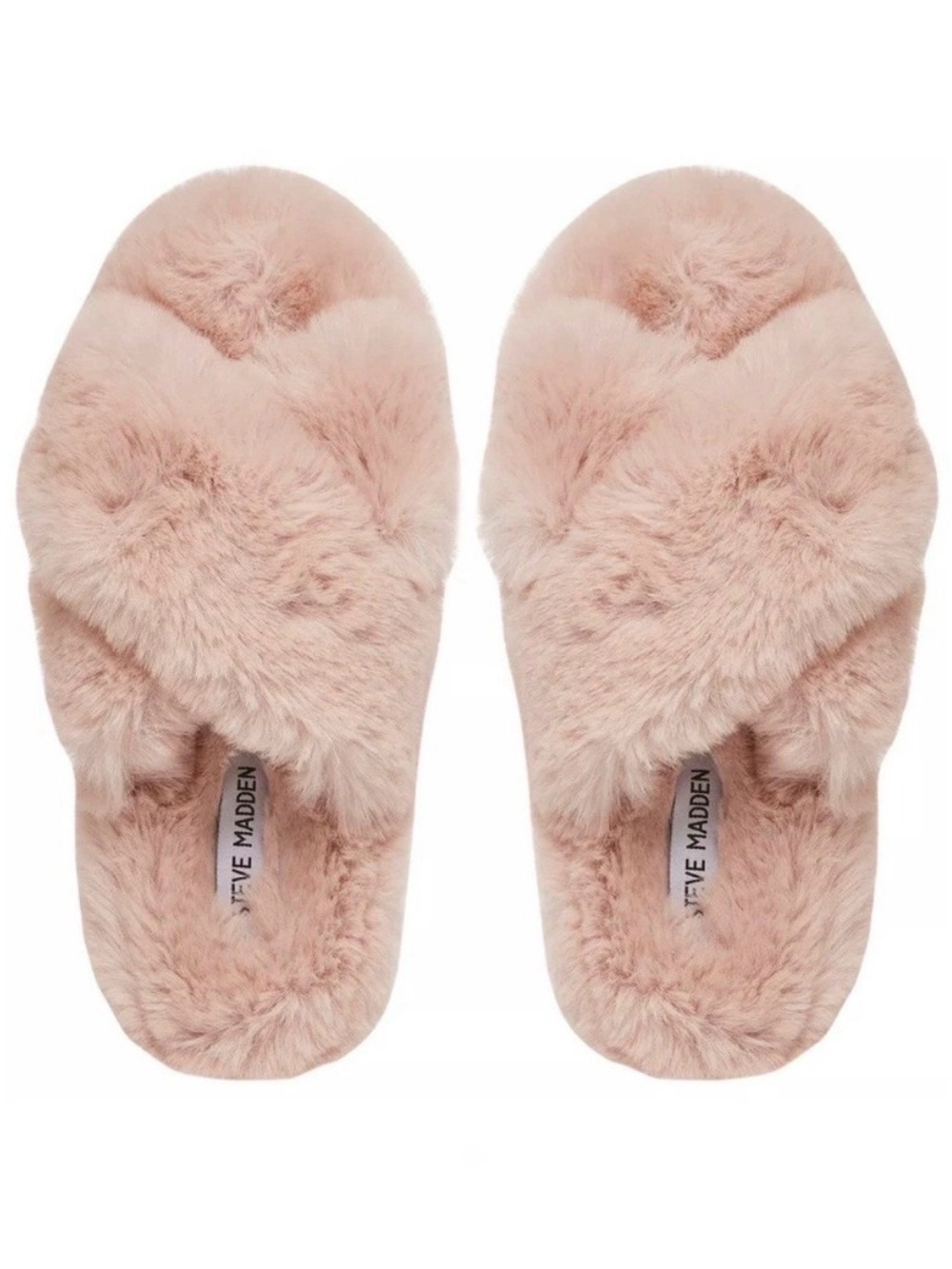 Steve Madden Slippers Pink Faux Fur Fluffy House Slides Coquette Womens Size 5 6